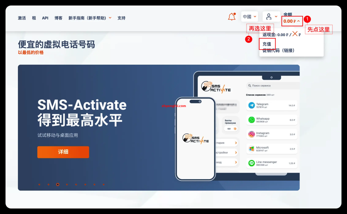 sms-activate 手机接码服务